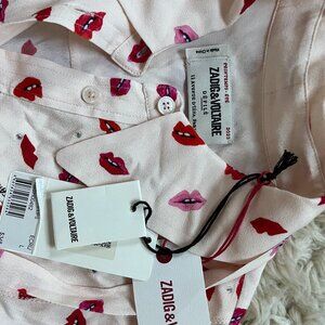 NWT Zadig & Voltaire Women's Red Lip Print Shirt TESSI CREPE